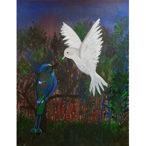 Paloma de la paz entregando el olivo a guardabarranco